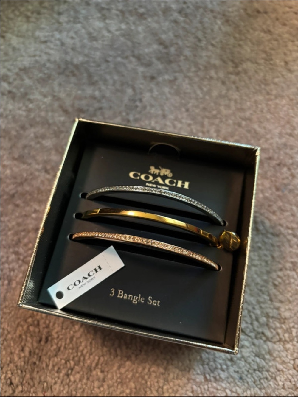 Coach 3pc Multi-Color Pave Box Bangle Bracelet Set F37602 NWT